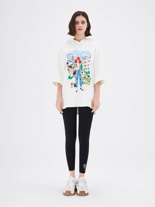 White Graphic Print Hooded T-shirt - Urlazh New York