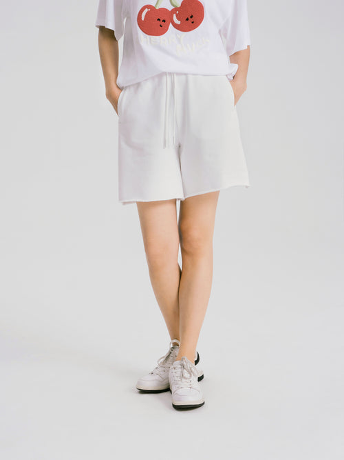 Casual Shorts With Rolled Hem-White