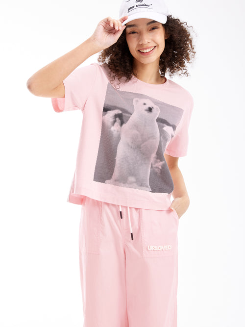 萌えクマ スティッキーピンクTシャツ