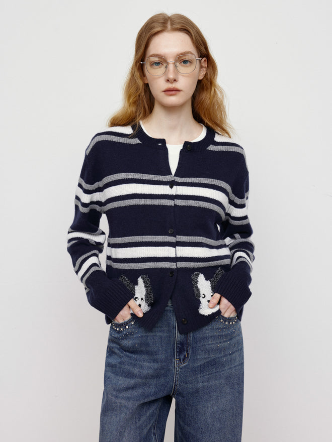 Puppy Striped Cardigan