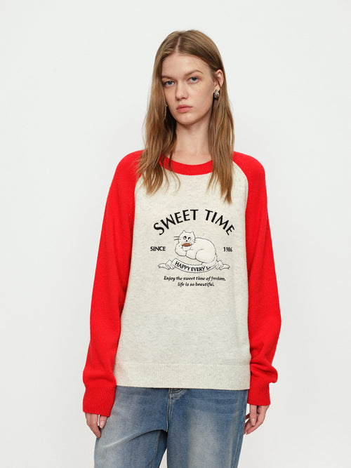 Afternoon Tea Cat Color Blocked Sweater