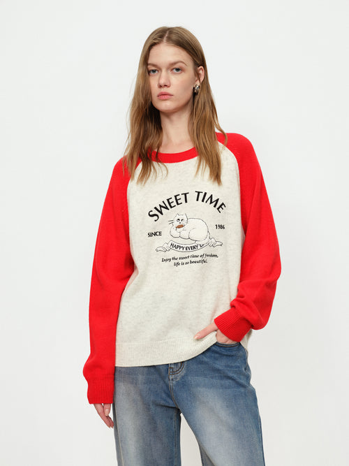 Afternoon Tea Cat Color Blocked Sweater