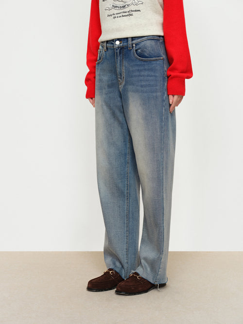 Washed Blue Flannel Jeans