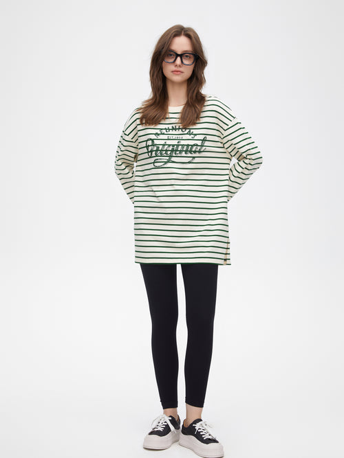 Green And White Striped Long Sleeve T-shirt