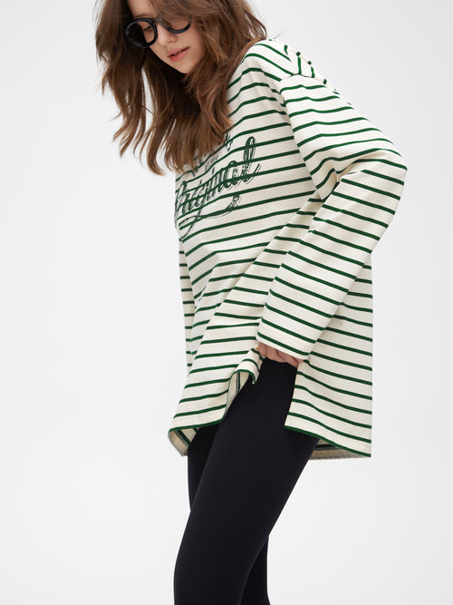Green And White Striped Long Sleeve T-shirt