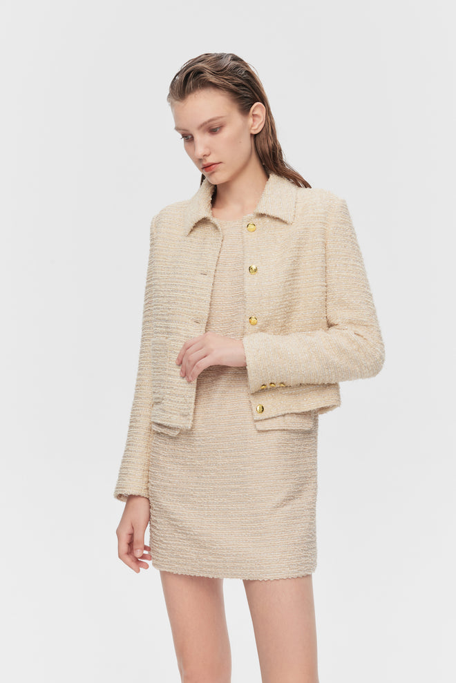 Costume en tweed pastel - Trench court, veste