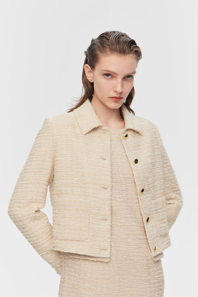 Costume en tweed pastel - Trench court, veste