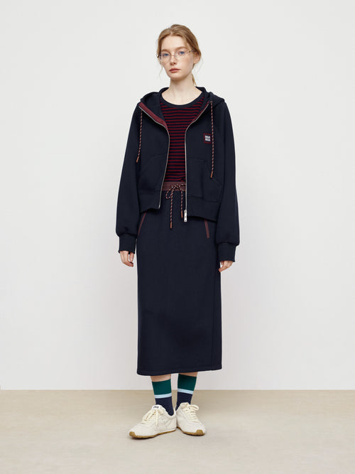 Retro Navy Blue Color Blocked Jacket