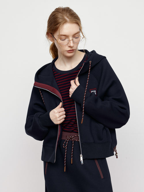 Retro Navy Blue Color Blocked Jacket