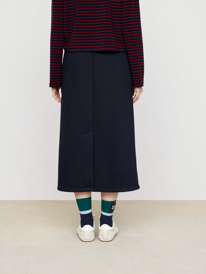 Retro Navy Blue Color Blocked Half Skirt