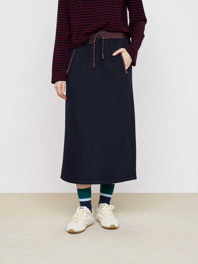 Retro Navy Blue Color Blocked Half Skirt