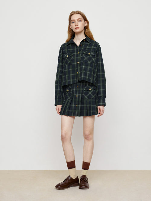 Retro Green Grid College Shirt