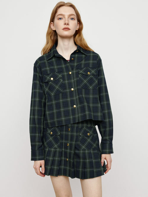 Retro Green Grid College Short Skirt