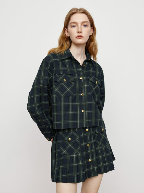 Retro Green Grid College Shirt