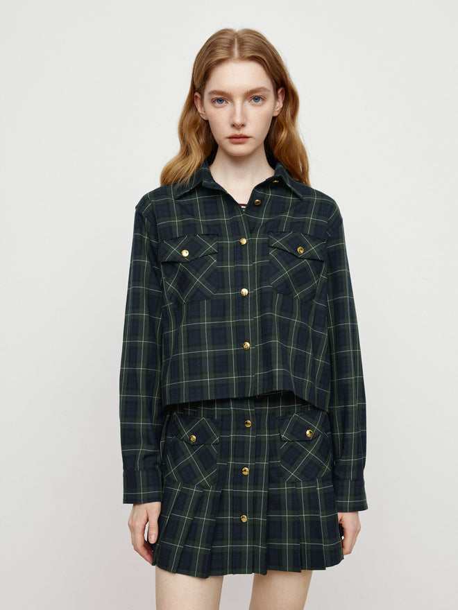 Retro Green Grid College Shirt