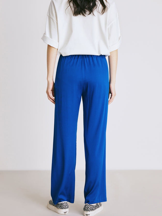 Pantalon en soie stretch bleu marocain