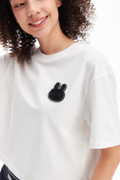 T-shirt brodé de perles Bunny-Blanc