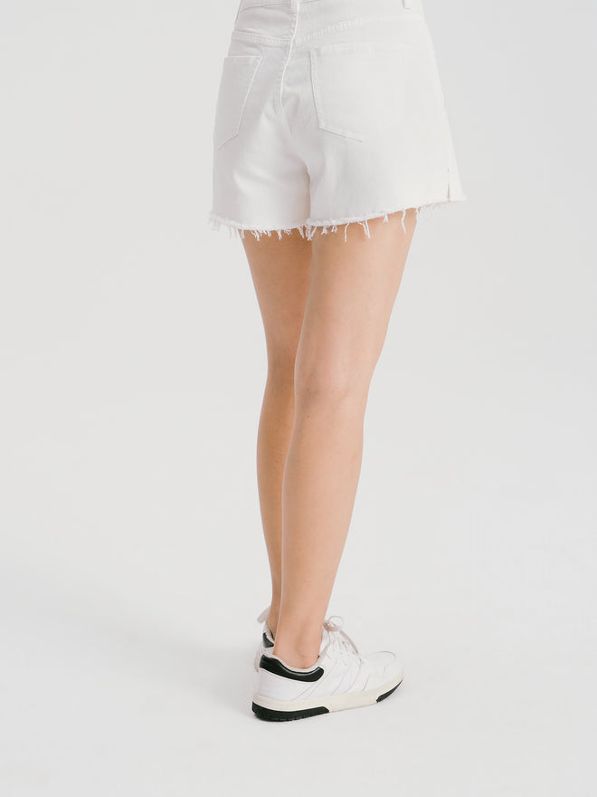 Short en jean à bordure en toile de jute-Blanc