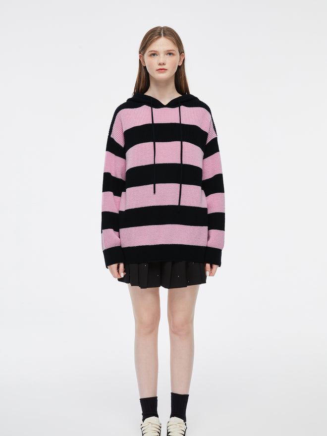 Hooded Wide Stripe Knit Pullover