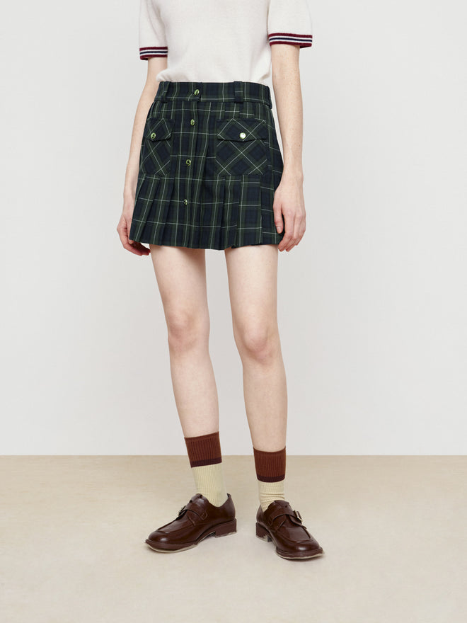 Retro Green Grid College Short Skirt