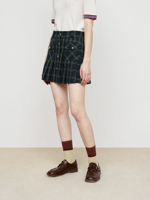 Retro Green Grid College Short Skirt