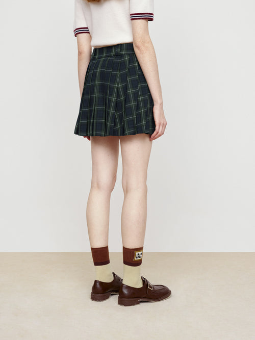 Retro Green Grid College Short Skirt