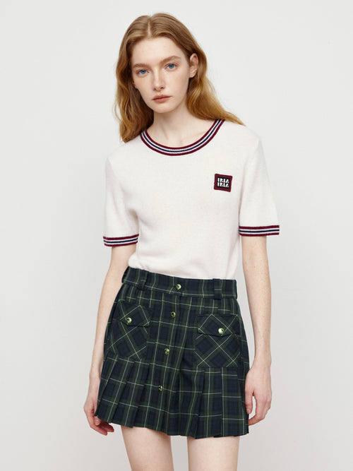 Retro Green Grid College Short Skirt