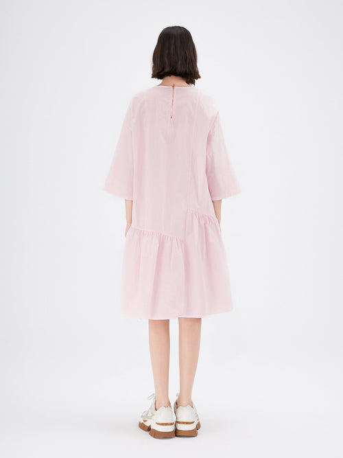 Pink Crewneck T-shirt Embroidered Crepe Dress - Urlazh New York