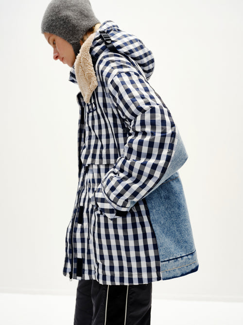 Denim Patchwork Cotton Trench Coat