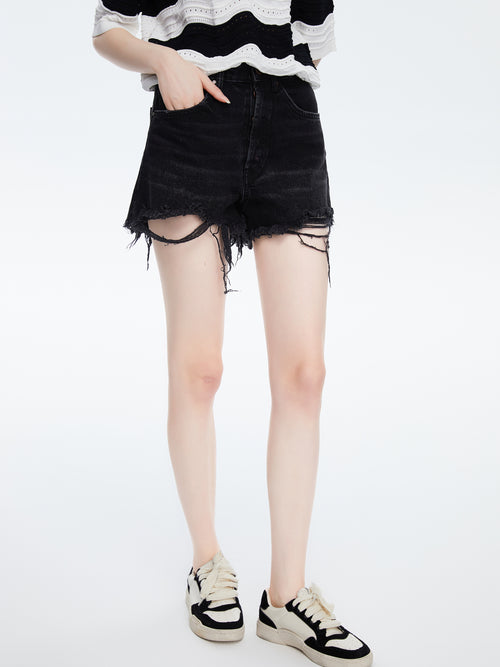 French High Waisted Black Shorts
