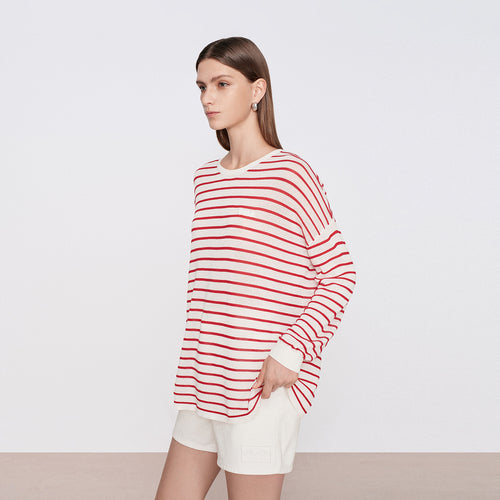 Red and White Stripe Long-Sleeve Cover-Up