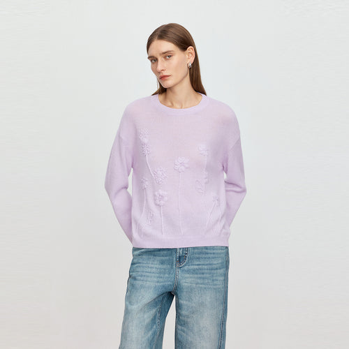 Purple Mist Sweater with Floral Embroidery & Bead Details