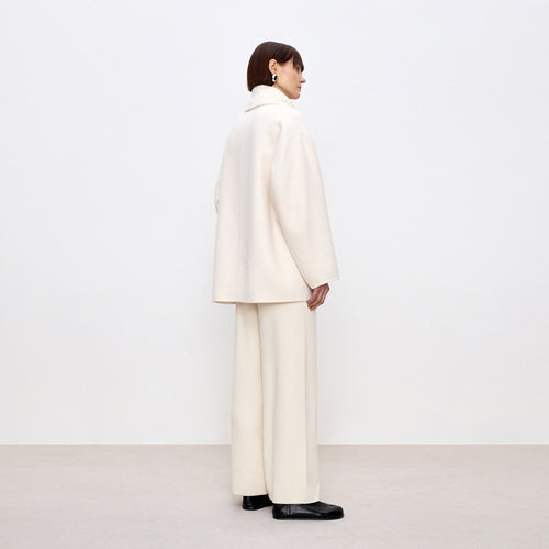 Snowy Coconut Double-Faced Wool Coat