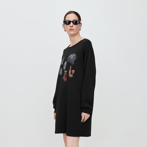 Casual Black Sweatshirt Dress