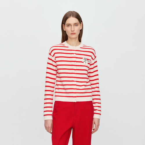 Red and White Striped Cardigan