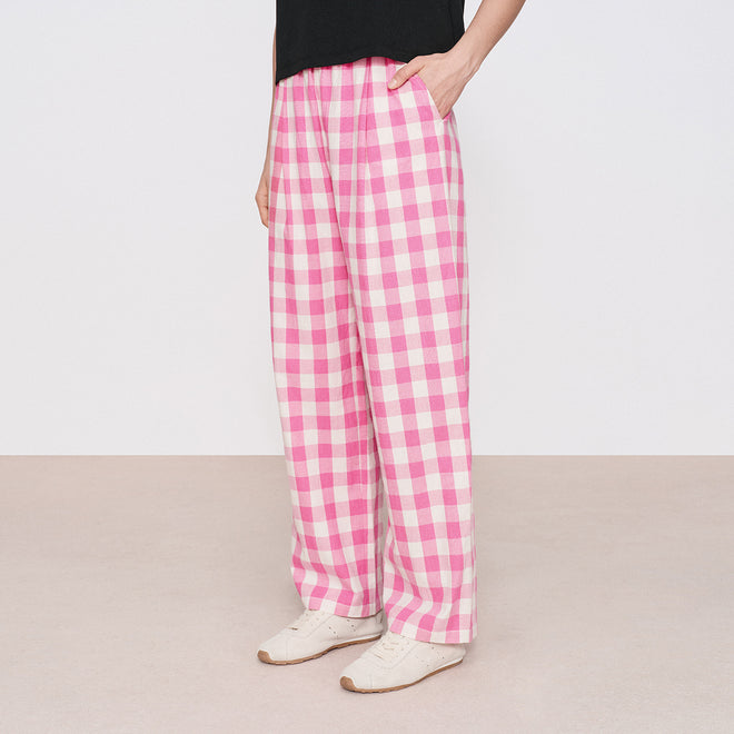 Pink Plaid Tapered Pants