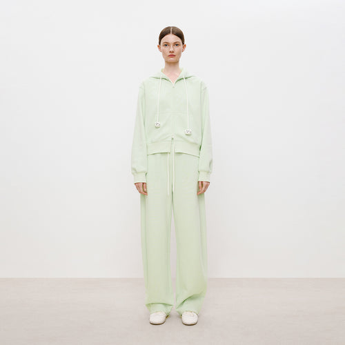 Cat Fleece Sweatpants in Light Green