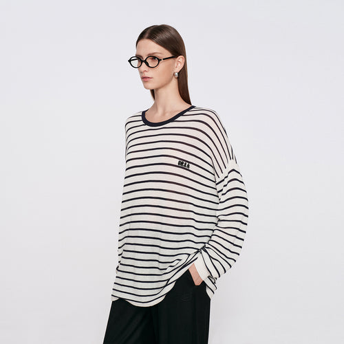 Striped Relaxed Long-Sleeve Cover-Up