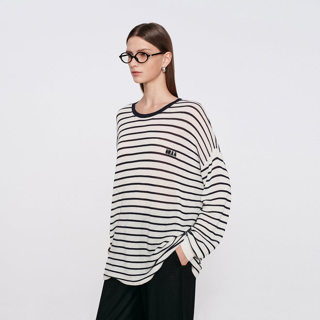 Striped Relaxed Long-Sleeve Cover-Up
