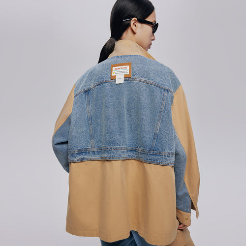 Denim Patchwork Trench Coat