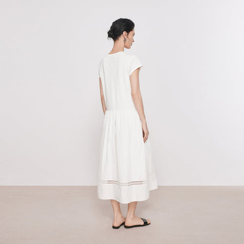 Puff White Knit & Woven Patchwork Dress