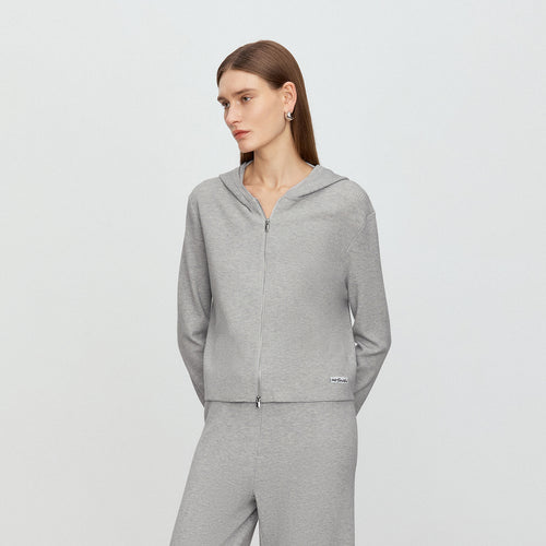 Elegant Gray Hooded Cardigan