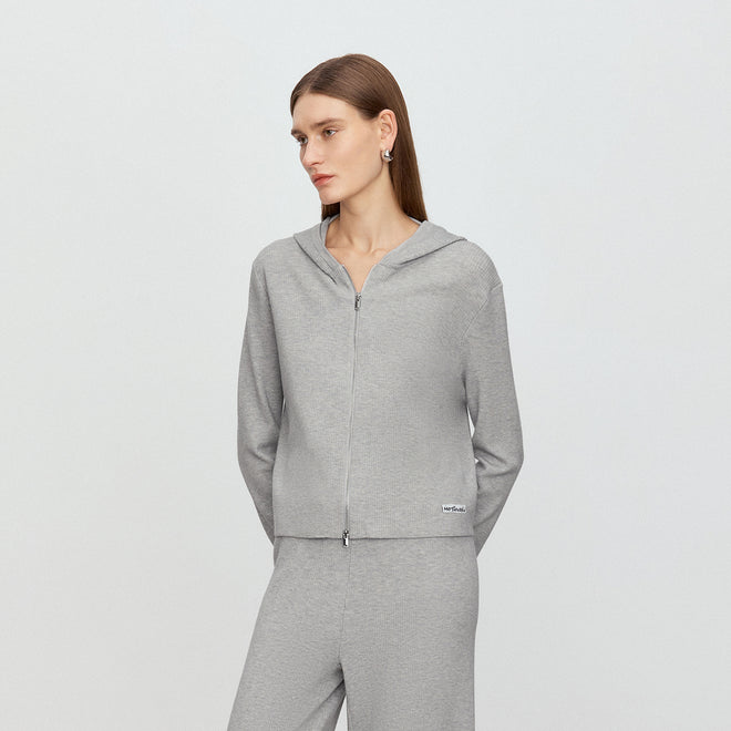 Elegant Gray Hooded Cardigan