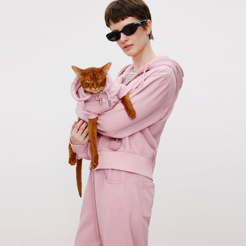 Cat Pink Hooded Cropped Jacket
