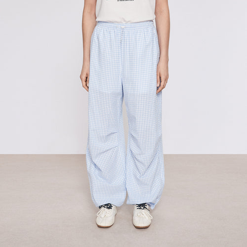 Blue and White Plaid Relaxed Pants