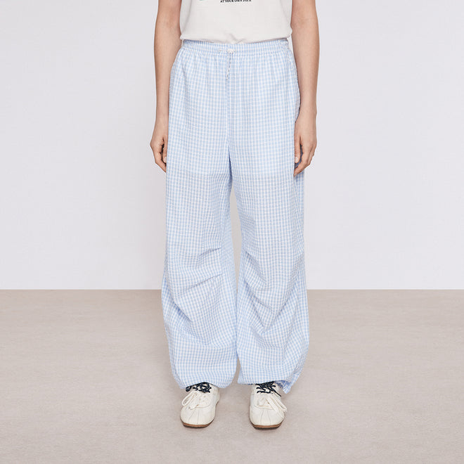 Blue and White Plaid Relaxed Pants