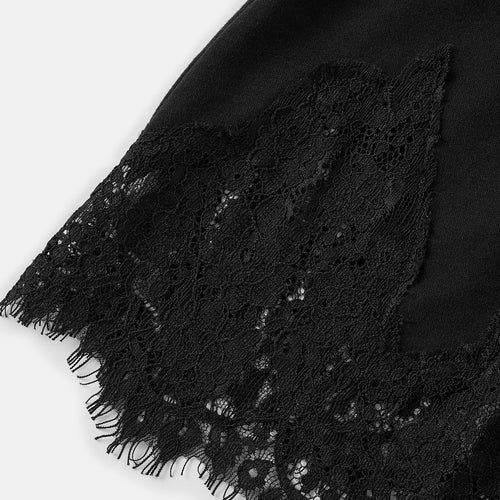 Lace Hem Tee Blouse Black