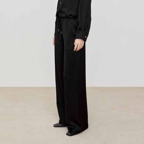 Chic Acetate Tweed-Style Wide-Leg Pants