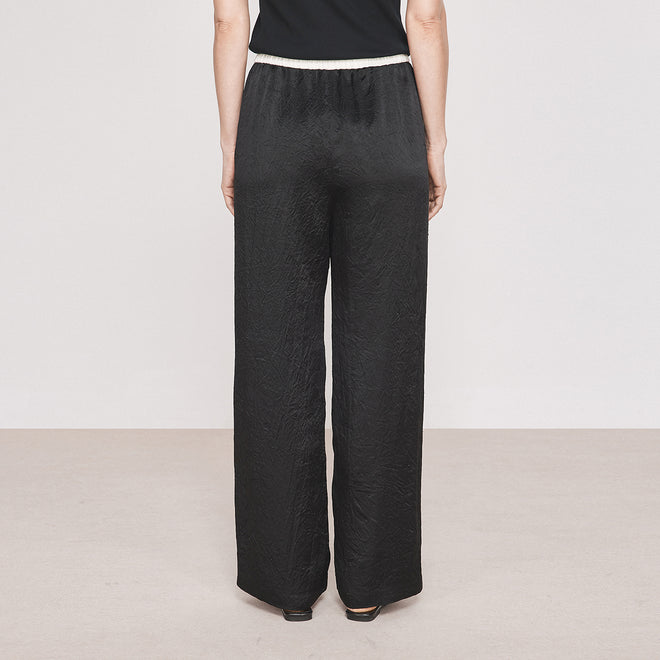 Contrast-Waist Subtle Wrinkle Acetate Pants