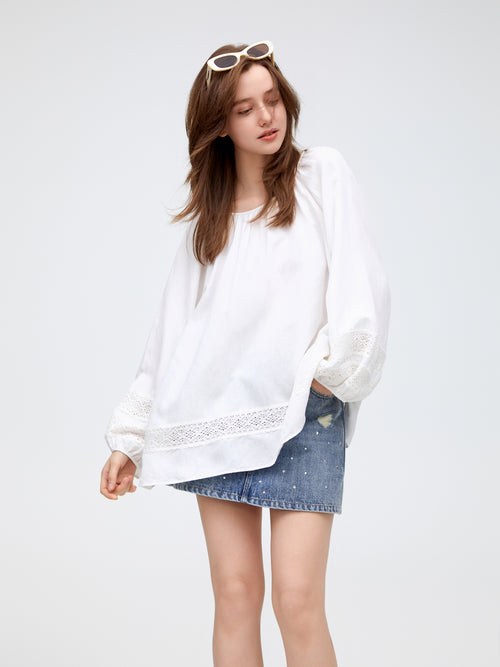 Lace Embroidered Babydoll Shirt